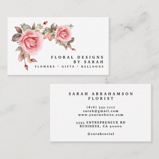 エレガントPink Roses名刺 名刺 (正面/裏面)