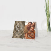 エレガントPlaid自然 Monogram写真クリスマス シーズンカード (正面)