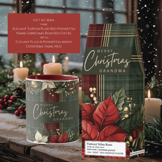 エレガントPlaid & Poinsettiaメリークリスマスの名前 マグカップ