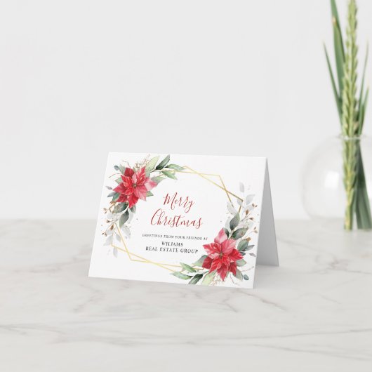 エレガントPoinsettiaクリスマスグリーティ企業のング シーズンカード (正面)