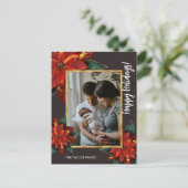 エレガントPoinsettia Merry Christmas Family写真 シーズンポストカード (スタンド正面)