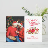 エレガントPoinsettia Merry Christmas Photo シーズンカード (スタンド正面)
