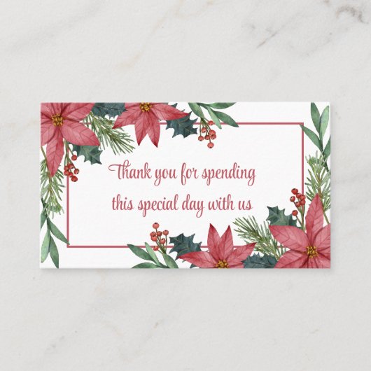 エレガントPoinsettia Red Christmas's 結婚ありがとう プレイスカード (正面)