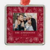 エレガントPoinsettiasとPineconesの写真 メタルオーナメント (正面)