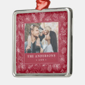 エレガントPoinsettiasとPineconesの写真 メタルオーナメント (左)