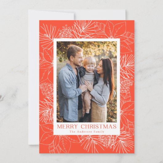 エレガントPoinsettiasとPineconesオレンジ色の写真 シーズンカード (正面)
