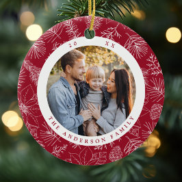 エレガントPoinsettiasとPinecones Burgundyの写真 セラミックオーナメント