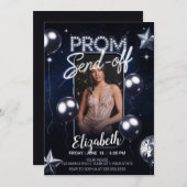 エレガントProm Send Off Dark Blueポートレート写真 招待状 (正面/裏面)