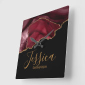 エレガントPurple Burgundy金ゴールドMarble Agate名  スクエア壁時計 (傾斜)