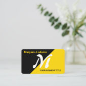 (エレガントQRコード)モノグラムモダンブラック金ゴールド 名刺 (スタンド正面)