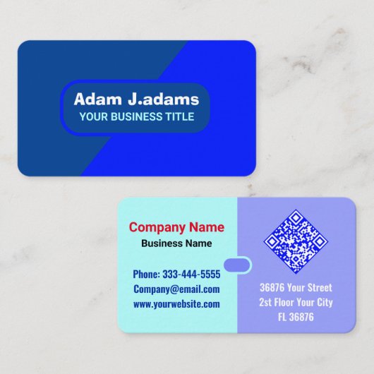 (エレガントQRコード)青モダンプロフェッショナル 名刺 (正面/裏面)
