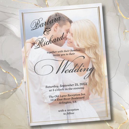 エレガントQRコードRSVP写真モダン結婚の 招待状