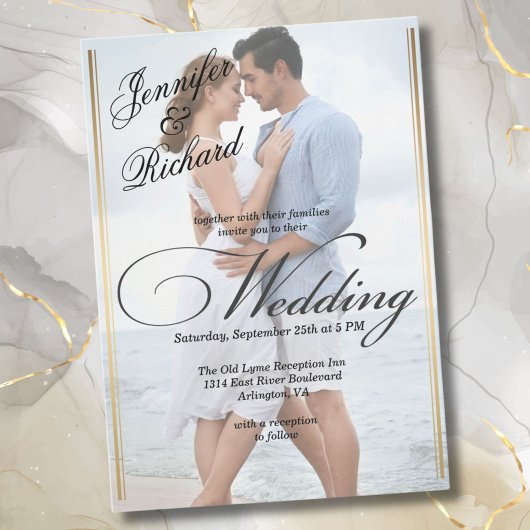 エレガントQRコードRSVP写真モダン結婚の 招待状