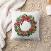 エレガントRed Bow、Holly、Pin付きクリスマスリース クッション (ブランケット)
