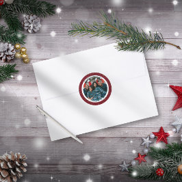 エレガントRed Christmas & Happy New Year Photo ラウンドシール