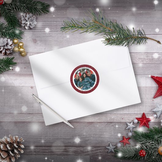 エレガントRed Christmas & Happy New Year Photo ラウンドシール