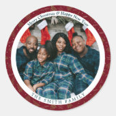 エレガントRed Christmas & Happy New Year Photo ラウンドシール (正面)