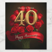 エレガントRed Roses Ruby 40th結婚周年 ワインラベル (シングルラベル)