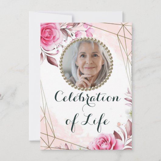 エレガントRosy Photoお祝いof Life招待状 招待状 (裏面)