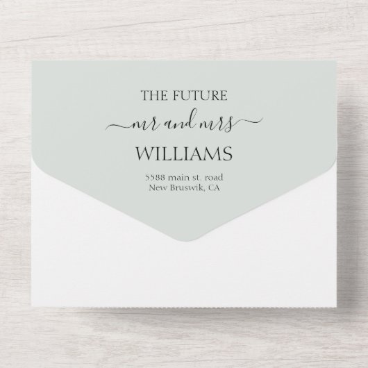 エレガントRsvpの緑の結婚フローラ オールインワン招待状 (裏面)