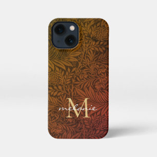 エレガントRust Orange金ゴールドフローラスクリプトモノグラム iPhone 13 Miniケース