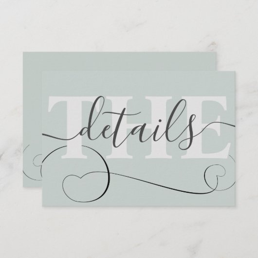 エレガントSage GreenとWrithuの結婚詳細 エンクロージャーカード (正面/裏面)