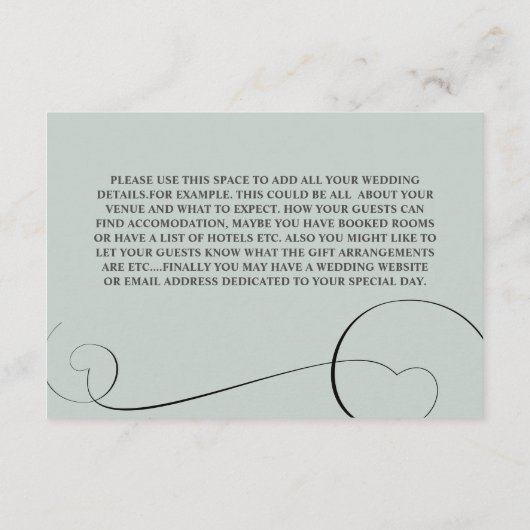 エレガントSage GreenとWrithuの結婚詳細 エンクロージャーカード (裏面)