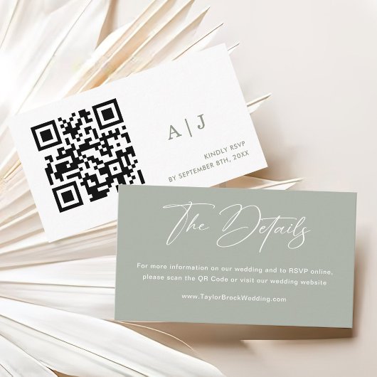 エレガントSage Greenの結婚WebサイトQrコード エンクロージャーカード