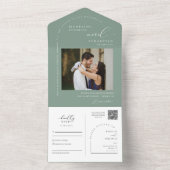 エレガントSage Greenミニマル Arch QRコード写真 オールインワン招待状 (内側)