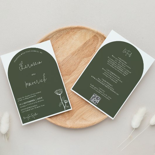 エレガントSage Green予算QRコード結婚 招待状