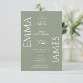 エレガントSage Green白フォントスはっきりしたクリッ結婚ト 招待状 (スタンド正面)