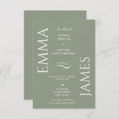 エレガントSage Green白フォントスはっきりしたクリッ結婚ト 招待状 (正面/裏面)