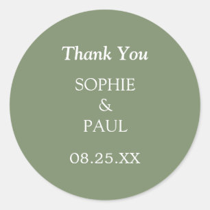 エレガントSage Green結婚's Thank You Sticker ラウンドシール
