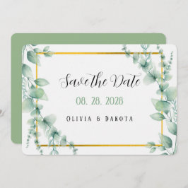 エレガントSage Green金ゴールドSave The Date Card 招待状