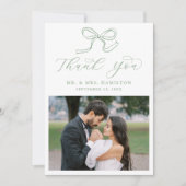 エレガントSage Green Bow Photo結婚's サンキューカード (正面)