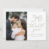 エレガントSage Green Bow Photo結婚's サンキューカード (正面)