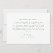 エレガントSage Green Bow Photo結婚's サンキューカード (裏面)