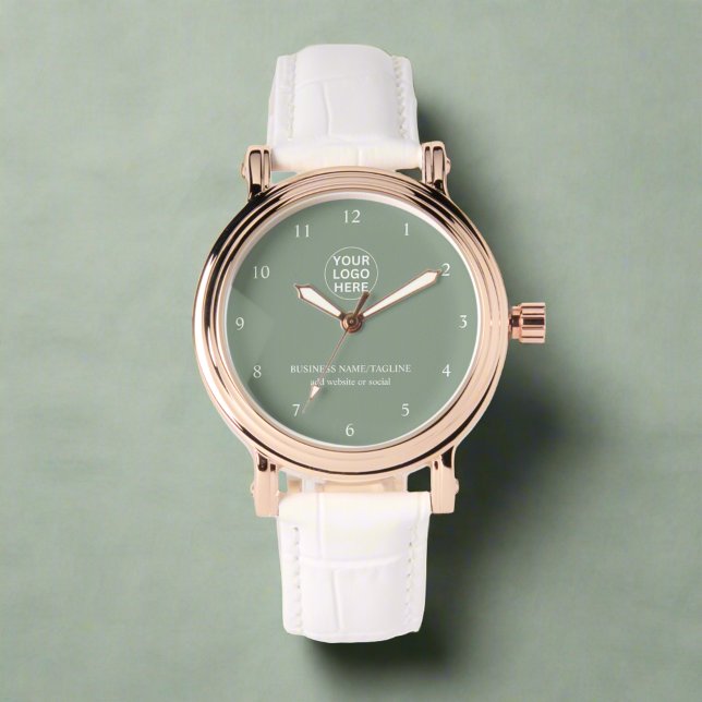 エレガントSage Green Branded Companyロゴ文字 腕時計 (クリエイターアップロード済み)