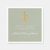 エレガントSage Green Cross宗教第1聖餐式 スタンダードカクテルナプキン (正面)