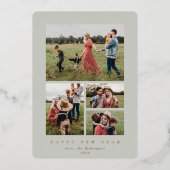 エレガントSage Green Frame 4 Photo Happy New Year 箔シーズンカード (正面)