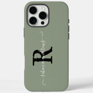 エレガントSage Green Initalsモノグラムスクリプト名 iPhone 16 Pro Maxケース