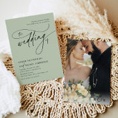 エレガントSage Green Minimalist写真結婚の 招待状