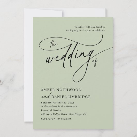 エレガントSage Green Minimalist写真結婚の 招待状 (正面)