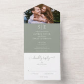 エレガントSage Green Monogram Photo結婚's オールインワン招待状 (内側)