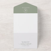 エレガントSage Green Monogram QRコード写真結婚s オールインワン招待状 (外側)