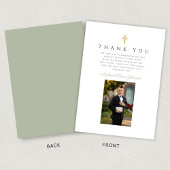 エレガントSage Green Photo Boy First Communion サンキューカード