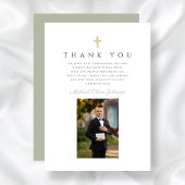 エレガントSage Green Photo Boy First Communion サンキューカード