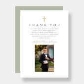 エレガントSage Green Photo Boy First Communion サンキューカード