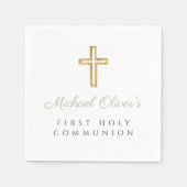 エレガントSage Green Script Cross First Communion スタンダードカクテルナプキン (正面)