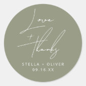 エレガントSage Green Script Love +感謝してい 結婚 s ラウンドシール (正面)